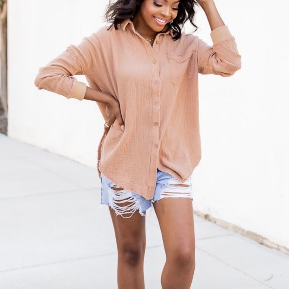 Pink Lily gauze button down